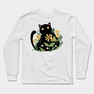 Cute Cat With Flowers | Handmade Illustration | Kawaii Design | By Atelier Serakara Long Sleeve T-Shirt